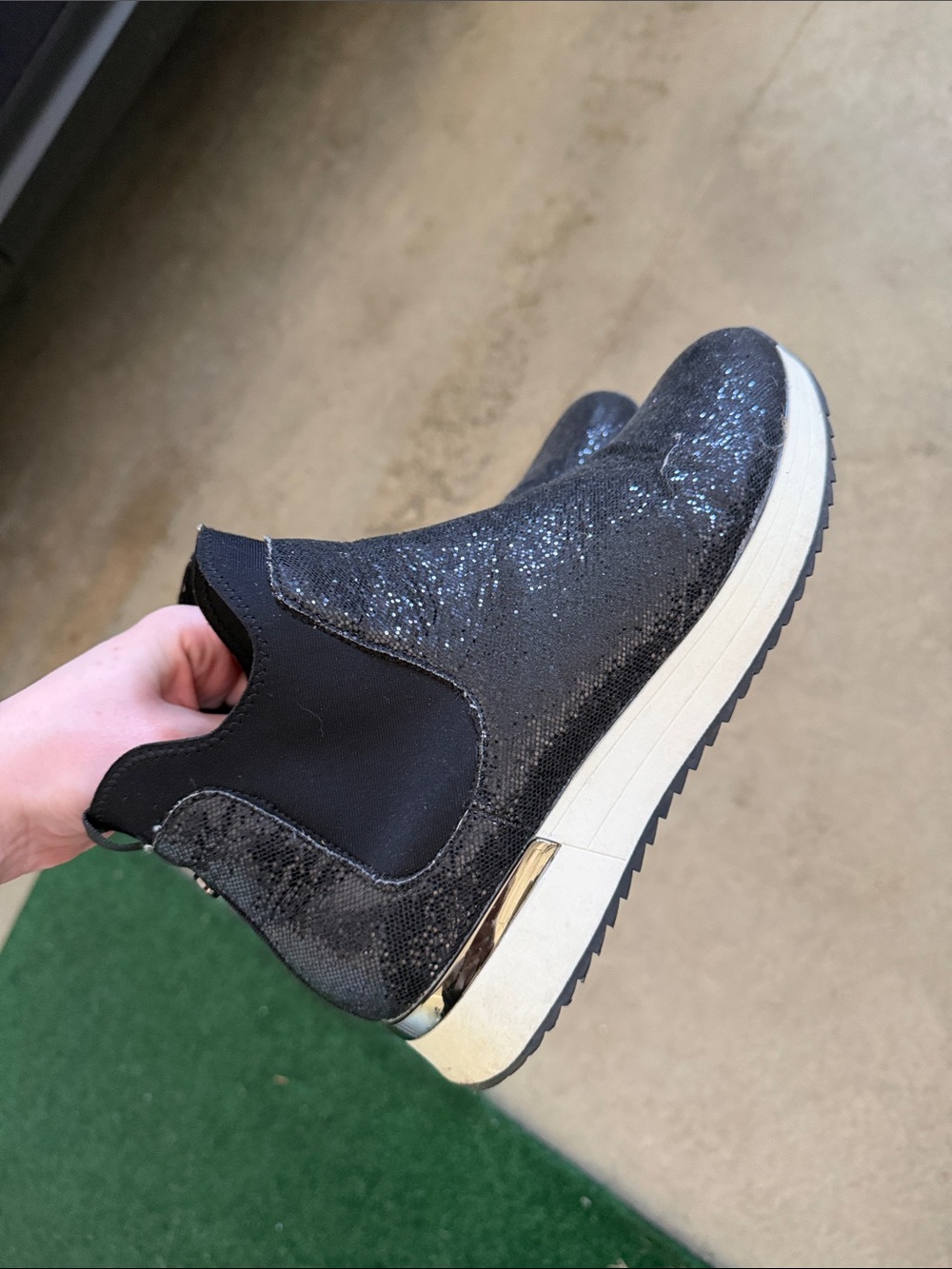 Kenneth Cole Black Glitter Slip-On Ankle Bootie
